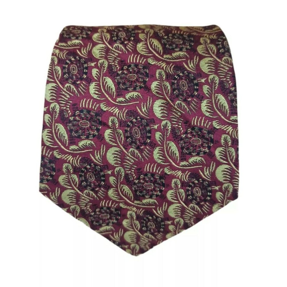BIANCHINI FERIER By Raoul Dufy Burgundy Leaf Silk Tie FRANCE 57"/ 4" EC